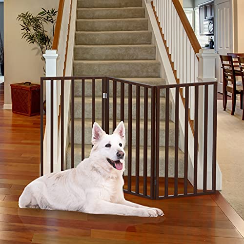 Pet Gate 3 Panel Freestanding Dog Gate Indoor (Brown / 3 Panel)