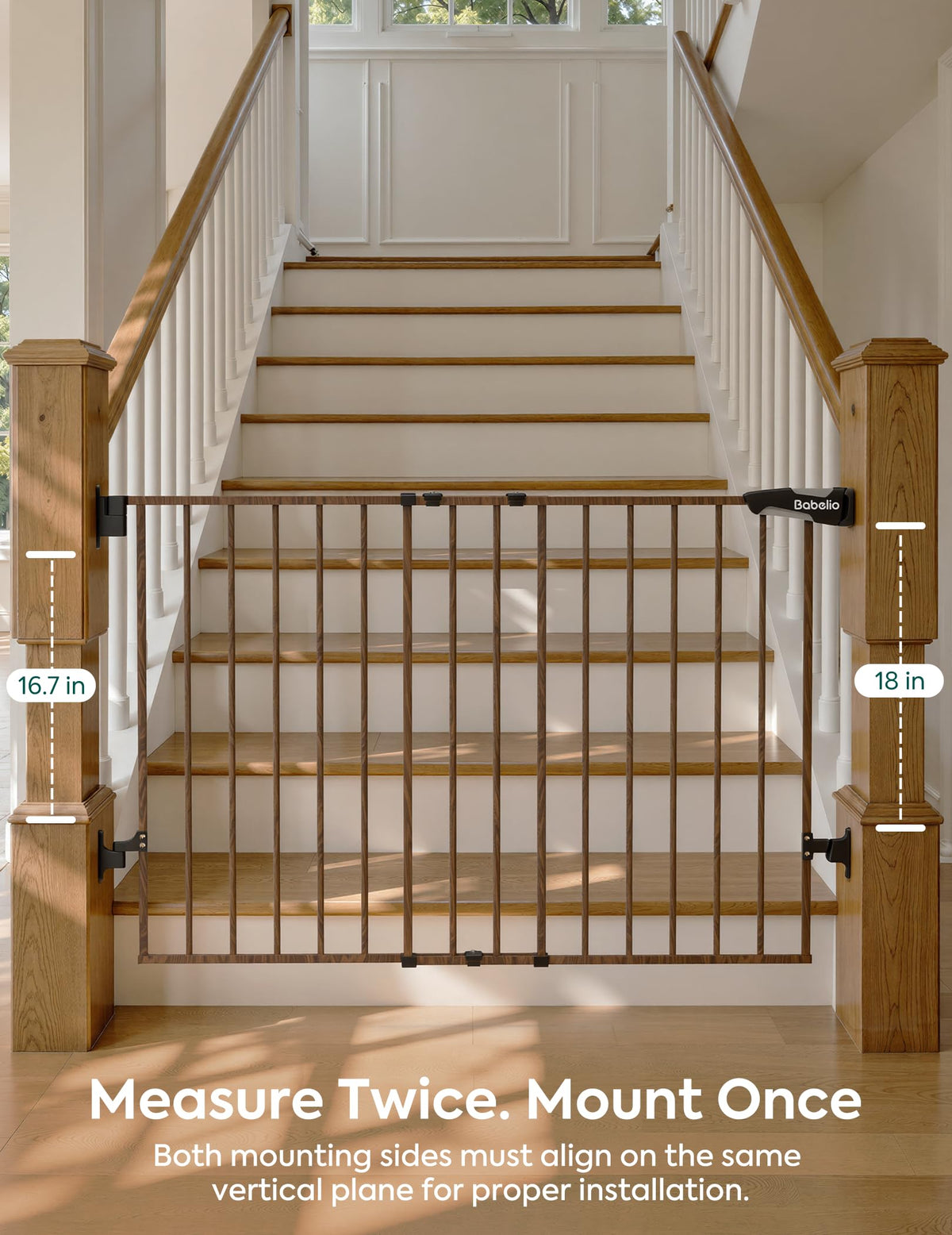 No Bottom Bar Baby Gate (Black Wood Pattern - B17 / 28" H, 26-43" W-Standard)