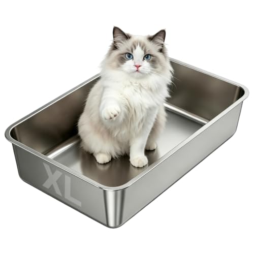Extra Large Stainless Steel Cat Litter Box (22.8" L x 14.6" W x 5.12" H)