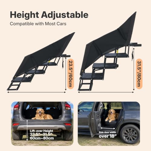Foldable Dog Steps for Car SUV (Standard 17"W with Net Guard)