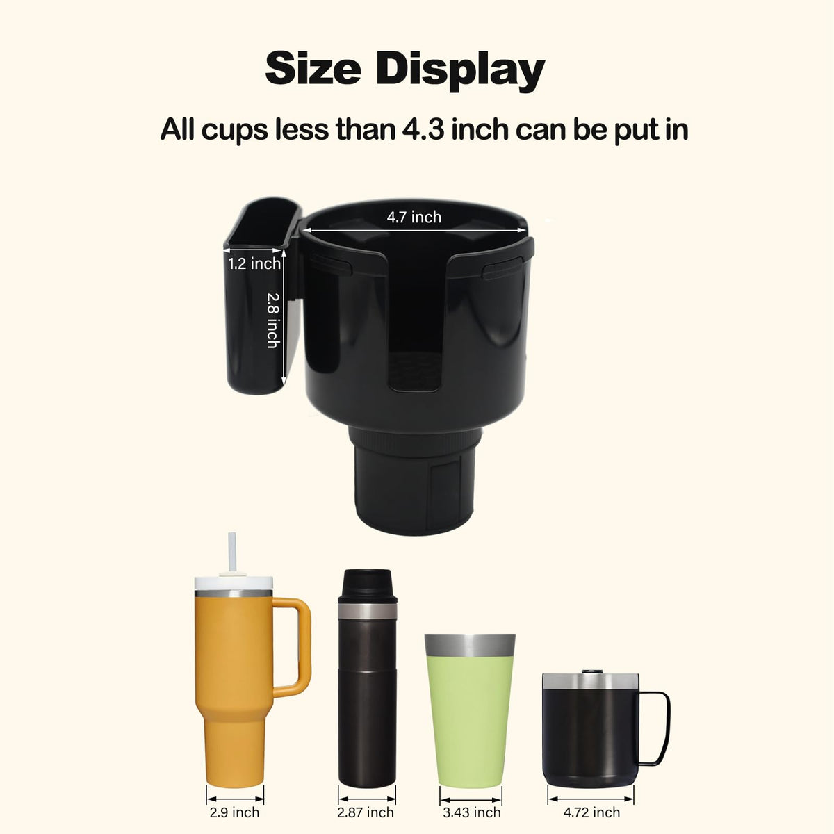 2-in-1 Car Cup Holder Expander with Phone Holder, Universal Cup Holder Adapter, Fits Yeti 14/24/36/46oz, Hydroflask 32/40oz & Large Water Bottles, Adjustable Base Fits Tesla, Truck, RV, SUV (Max)