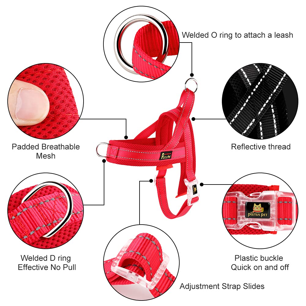 No Pull Dog Harness with Front Clip (XXS: chest 11.8"-15" / Red)