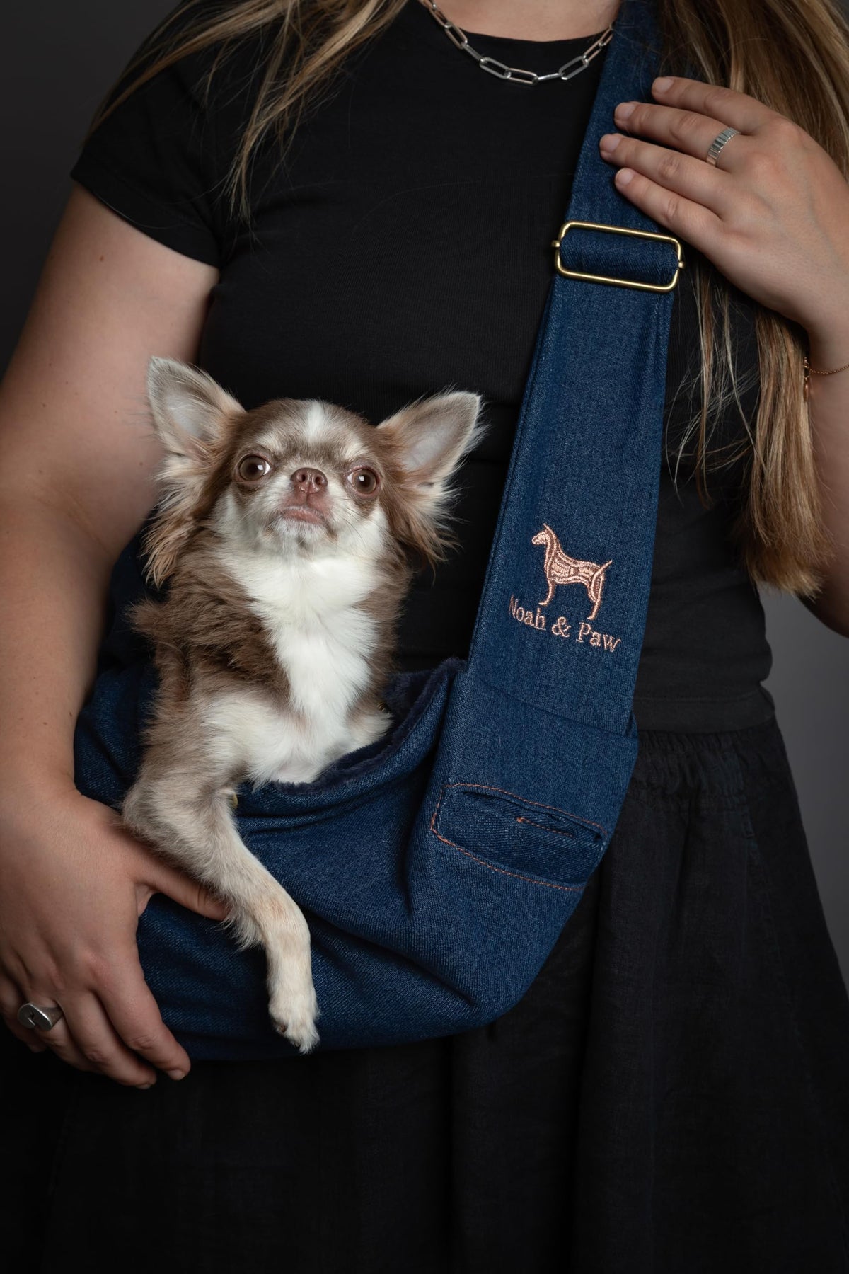 Dog Sling Carrier for Small Dogs 3 (Dark Blue (Denim) / 15.0"L x 6.0"W x 5.5"H)