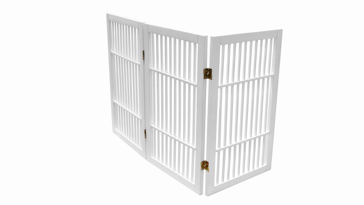 Pet Dog Gate Freestanding (3 Panel 30" Tall / White Pet Gate)