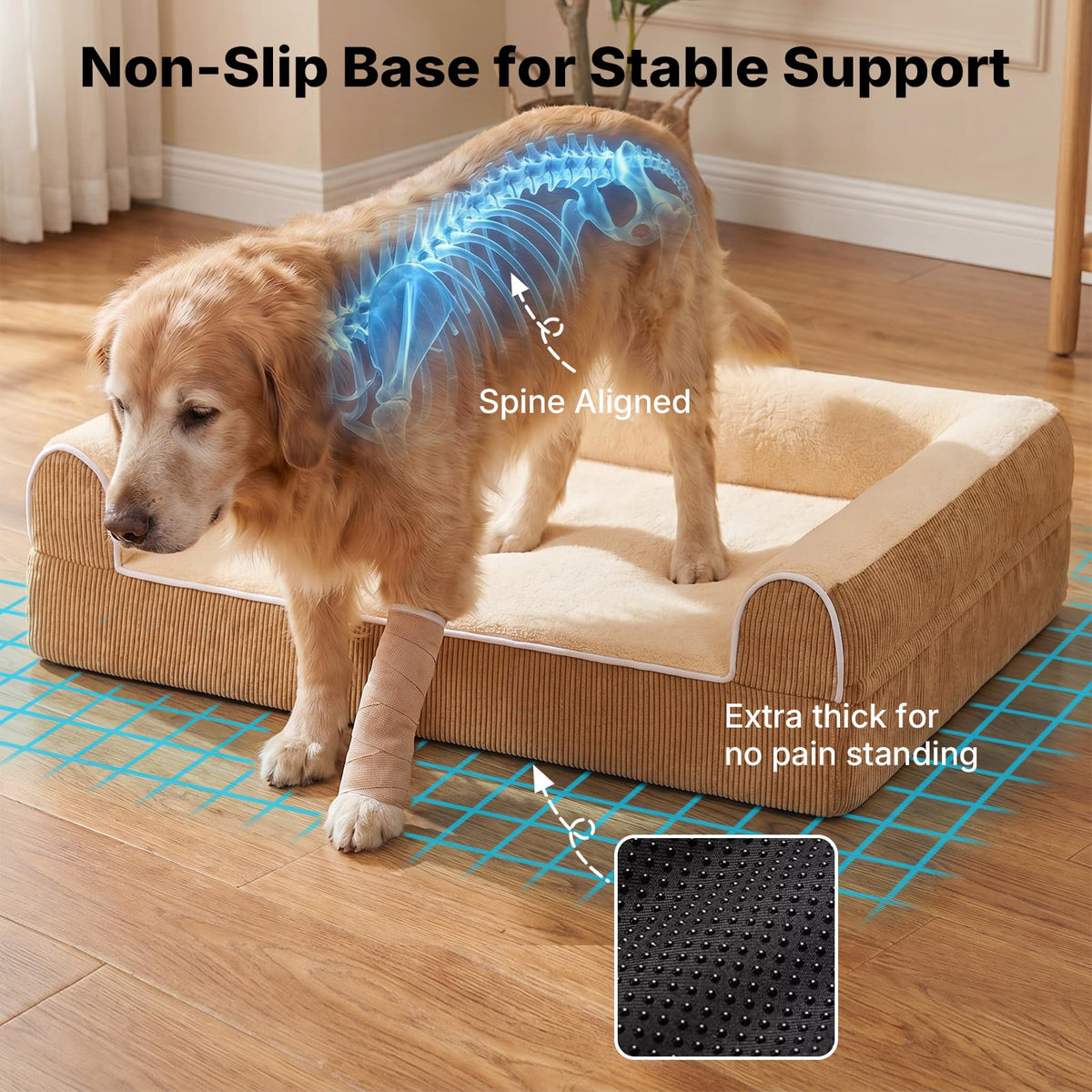 Orthopedic Dog Beds Large Sized Dog (Light Yellow / 41"L x 32"W x 10"Th)