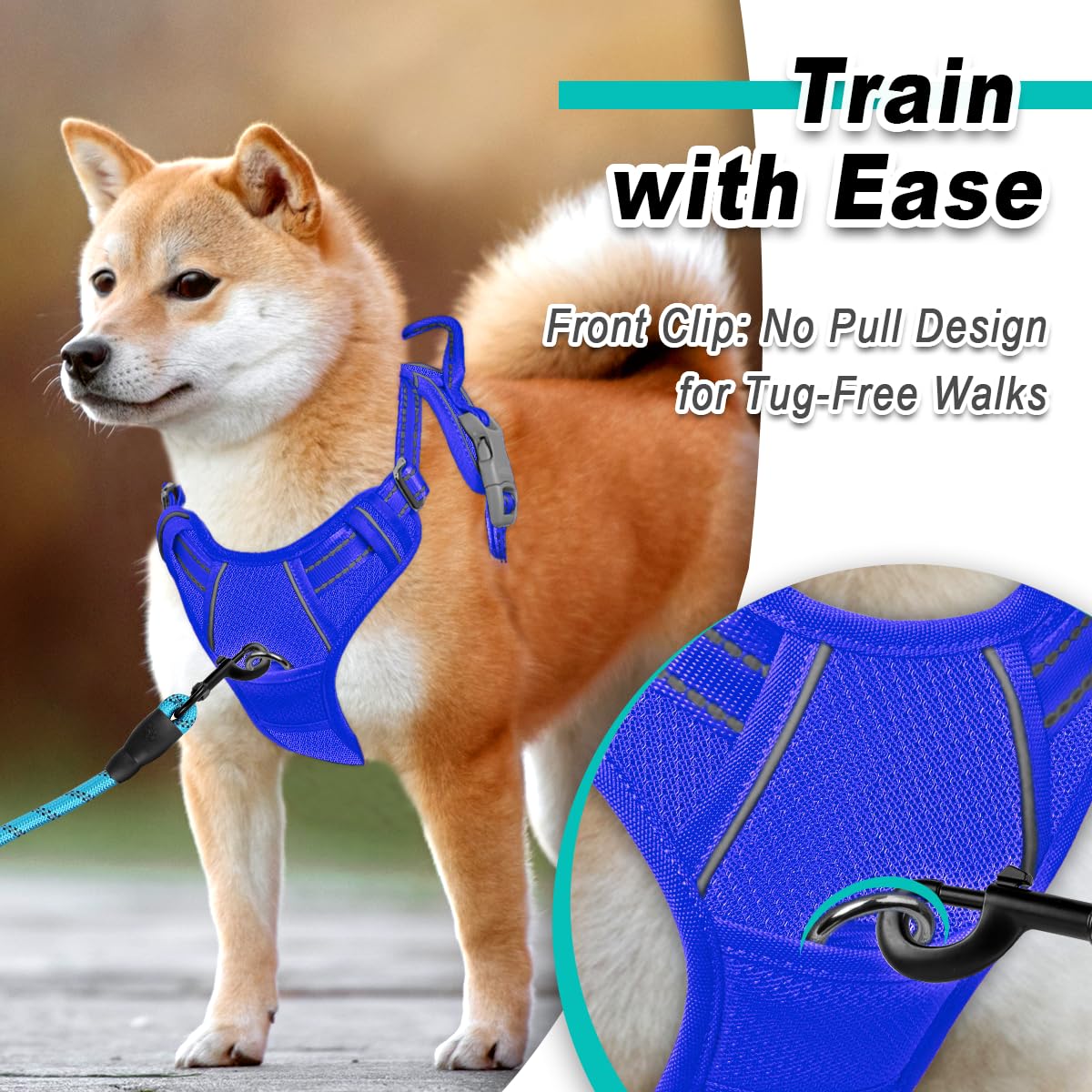 Dog Harness for Large Dog No Pull Mesh 2 Clips Dog Vest (Sapphire Blue-Mesh / Large)