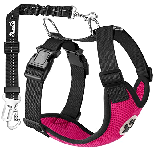 Dog Seat Belt and Harness for Car (Fuchsia / Medium)