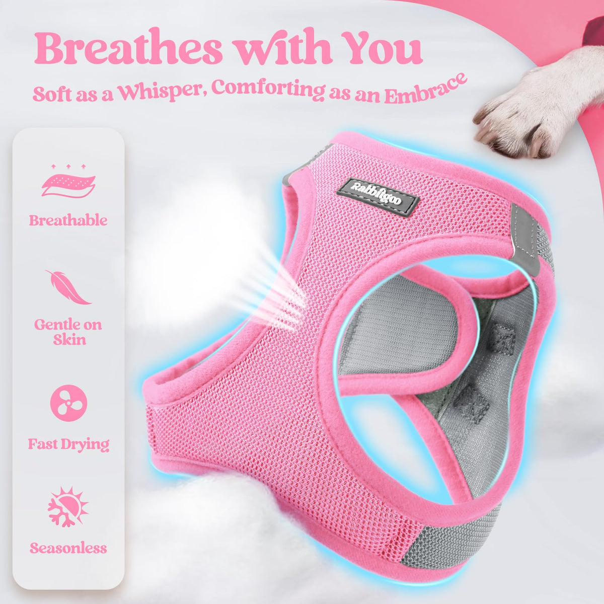 Dog Harness Medium Sized and Leash Set (Light Pink & Gray / M (chest: 16 - 18.5"))