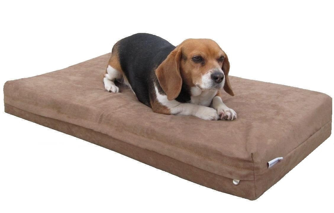 Orthopedic Gel Cooling Memory Foam Dog Bed with Waterproof Liner and External Washable Cover for Small to Medium Pet (Medium 35" Length X 20" Width / Microsuede in Brown)
