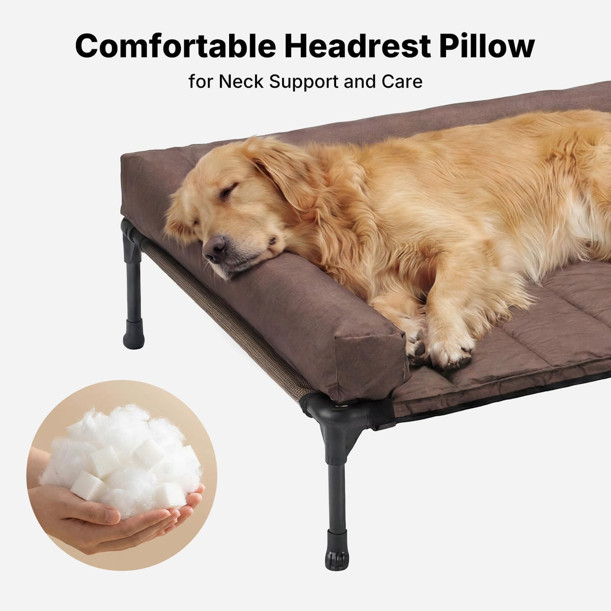 Outdoor Elevated Dog Bed with Waterproof Bolster Cushion (Brown / 53.0"L x 37.5"W x 9.0"Th)