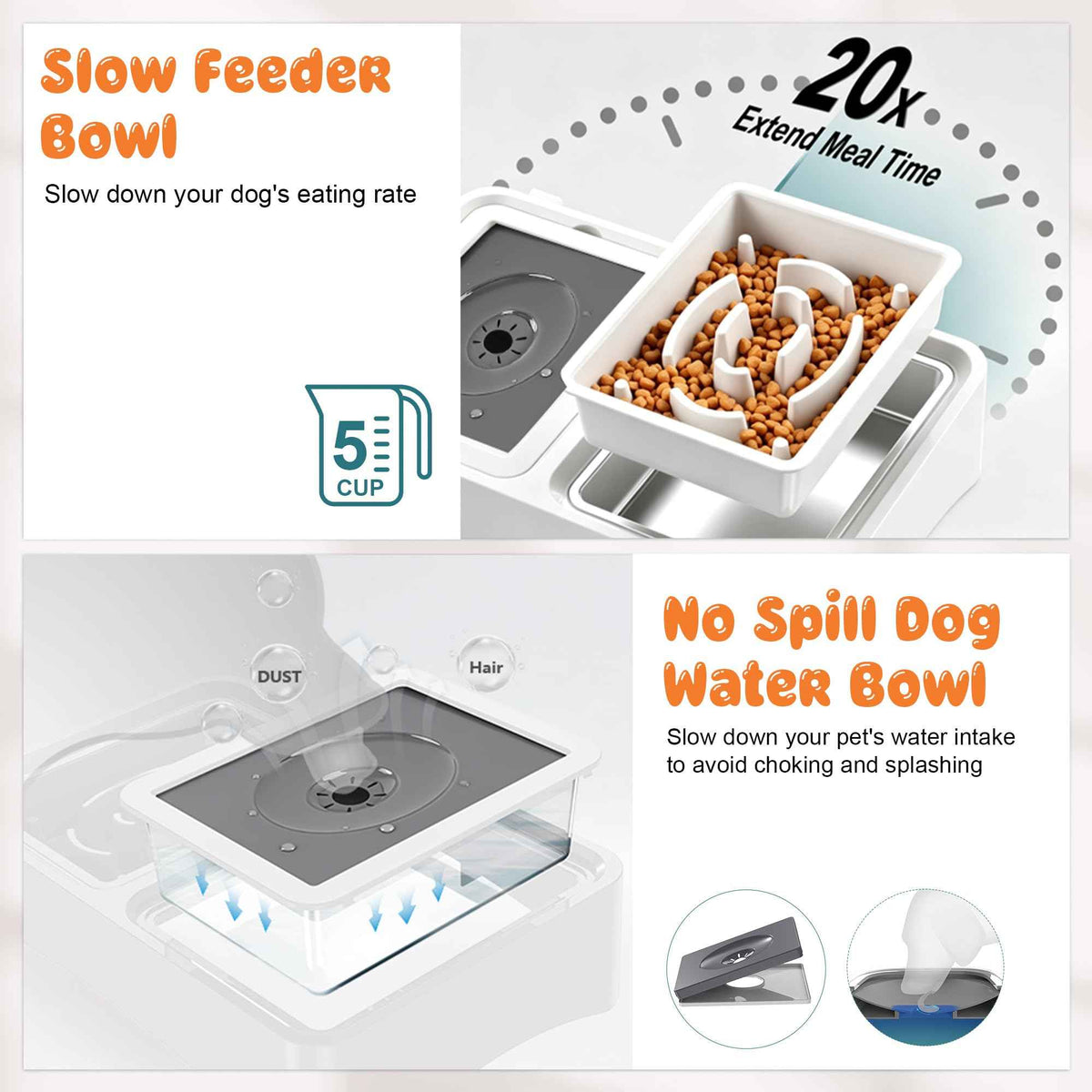 3-in-1 Elevated Dog Bowls with 4 Height Adjustable Raised Stand (White / 3-in-1 Dog Bowls Set)