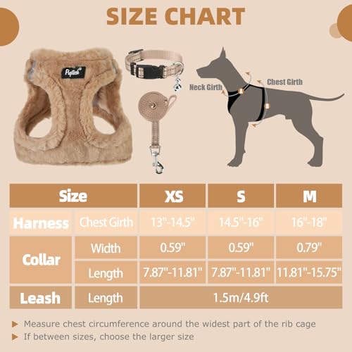 Dog Harness Collar and Leash Set No Pull for Small Medium Sized (Plush Khaki / M (CHEST 16"-18"))