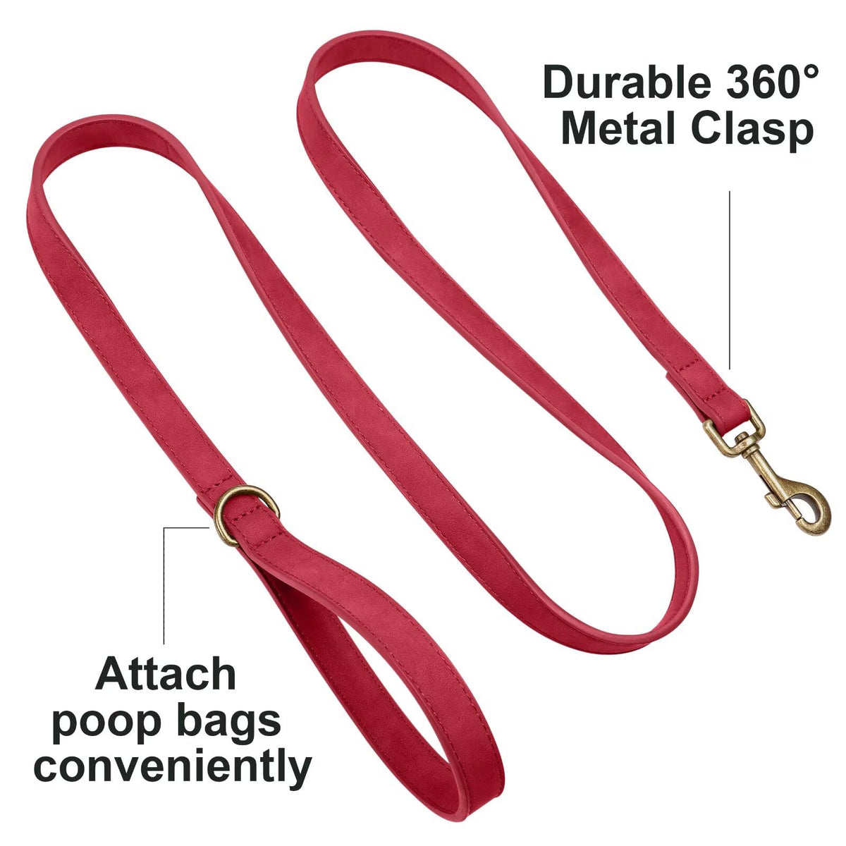 PU Leather Dog Leash for Small Dogs (Red / 5/8''x 5FT)