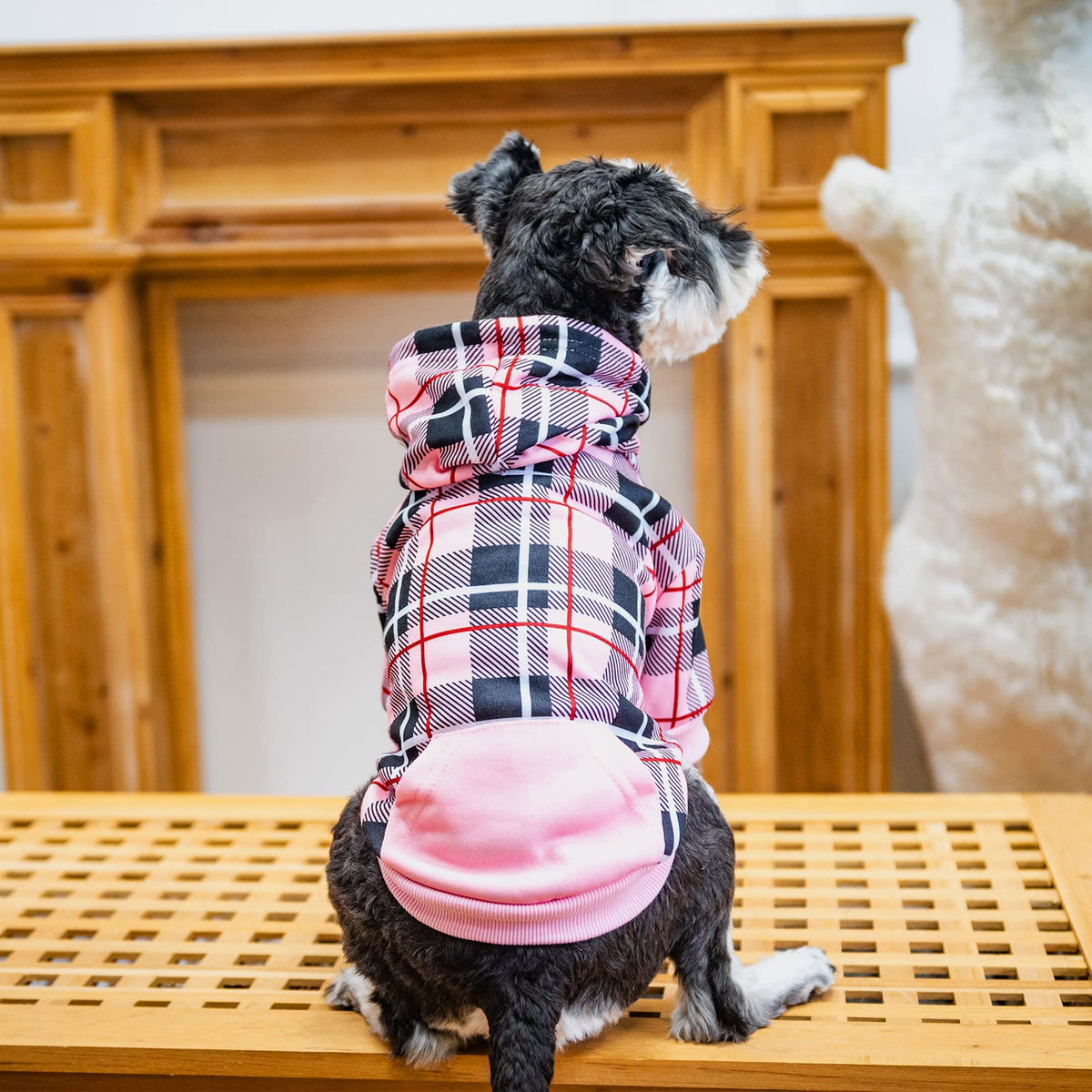 Plaid Dog Hoodie (Pink / S-Medium)