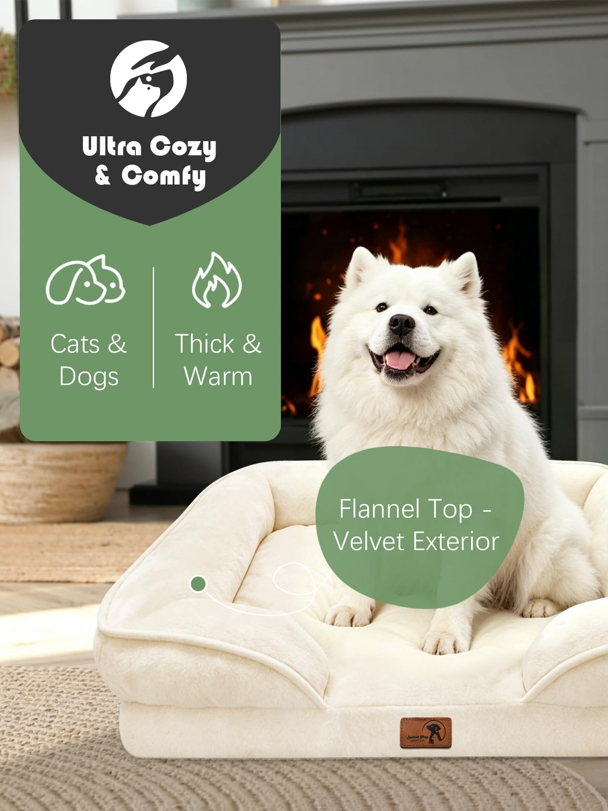 Orthopedic Dog Bed with Sides (38.0"L x 28.0"W x 6.5"Th / Ivory)