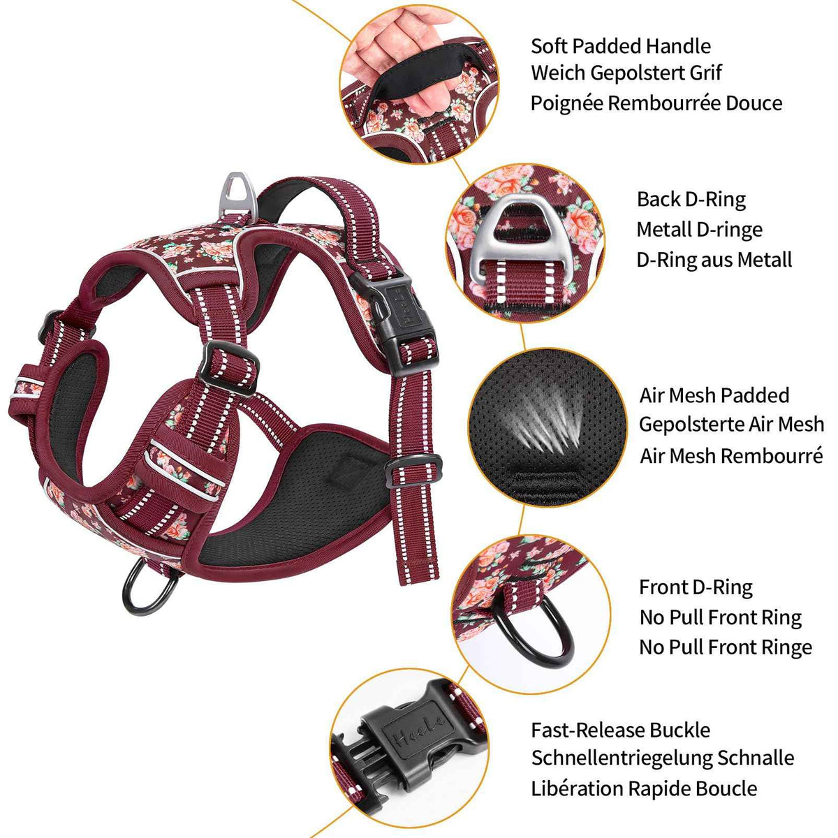 Large Dog Harness (L / Flower Burgundy)