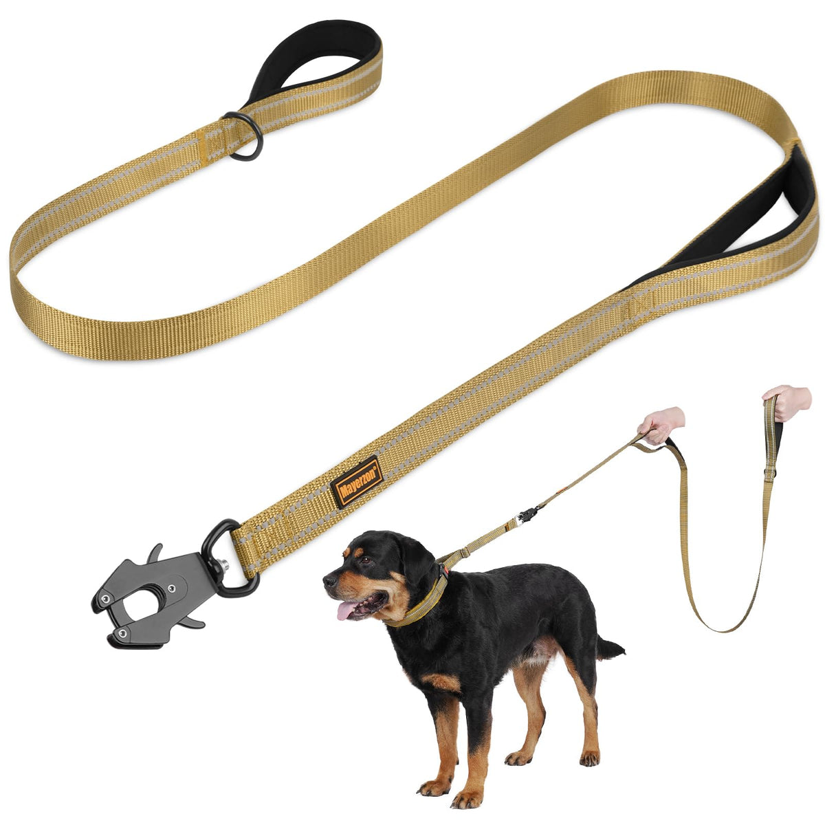 5FT Tactical Heavy Duty Dog Leash No Pull with 2 Padded Handles (Khaki / 5FT)