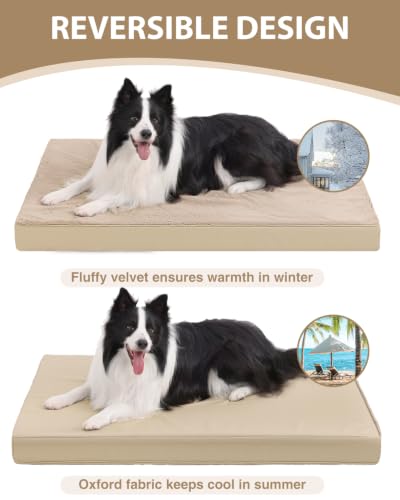 Orthopedic Dog Bed for Extra Large Dogs with Waterproof (Khaki / 47.0"L x 29.0"W x 4.0"Th)