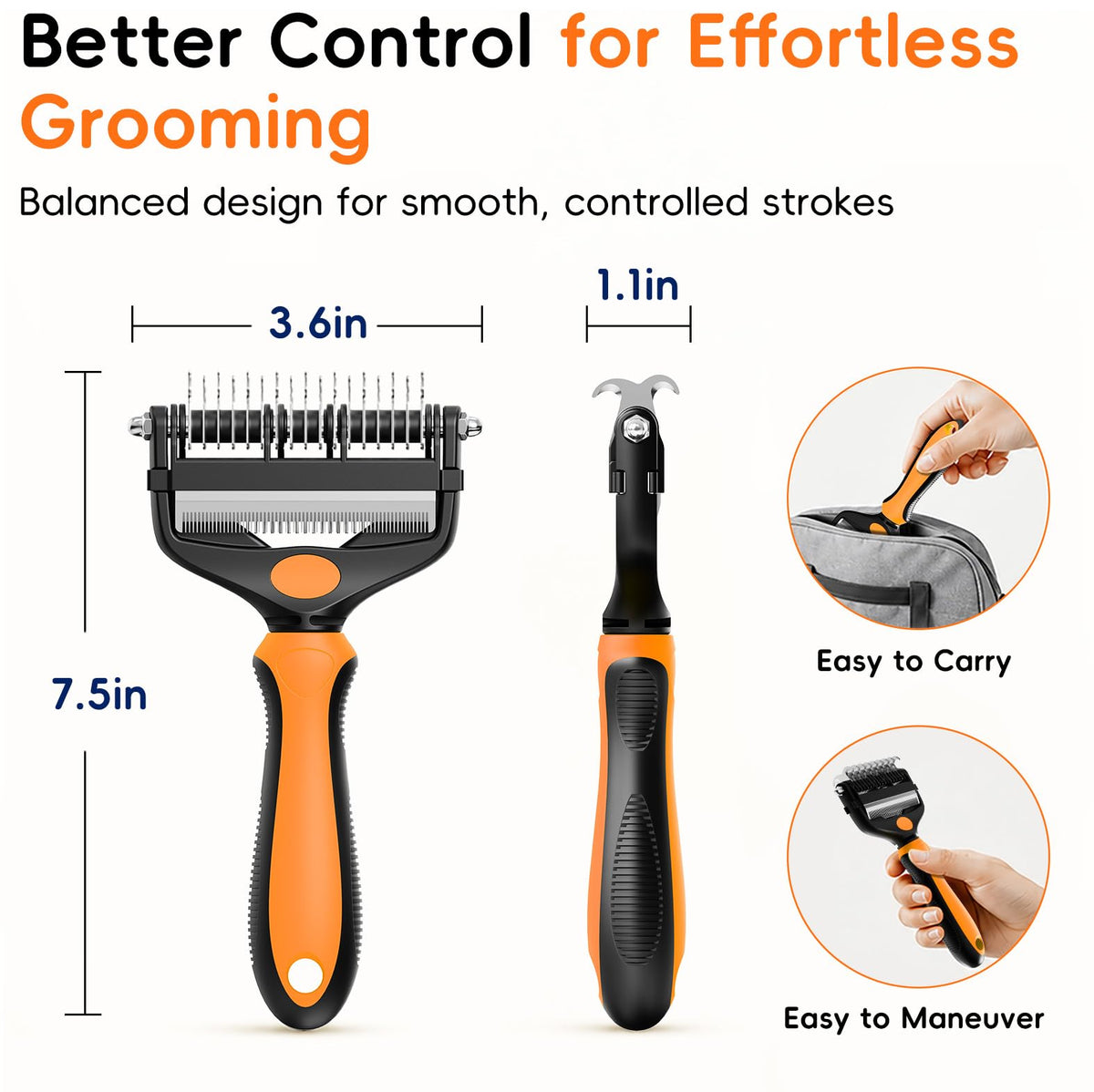 3-in-1 Professional Pet Grooming Brush for Dogs & Cats – Dematting Comb, Undercoat Rake & Deshedding Tool for Long & Short Hair, Heavy Shedding & Matted Fur (Organge) (Organge)