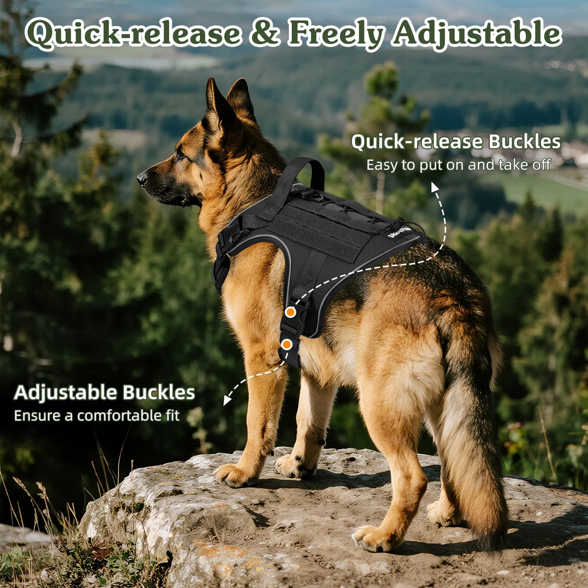 Heavy Duty Tactical Dog Harness for Small Dogs (Black / S (Chest: 19.6-31.5", Neck: 11-19.6"))