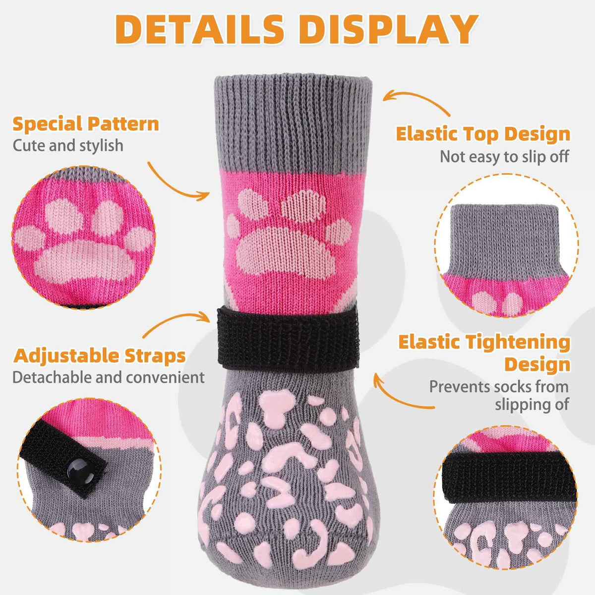 Dog Socks for Hot (Pink+Grey / Large (4 Pack))