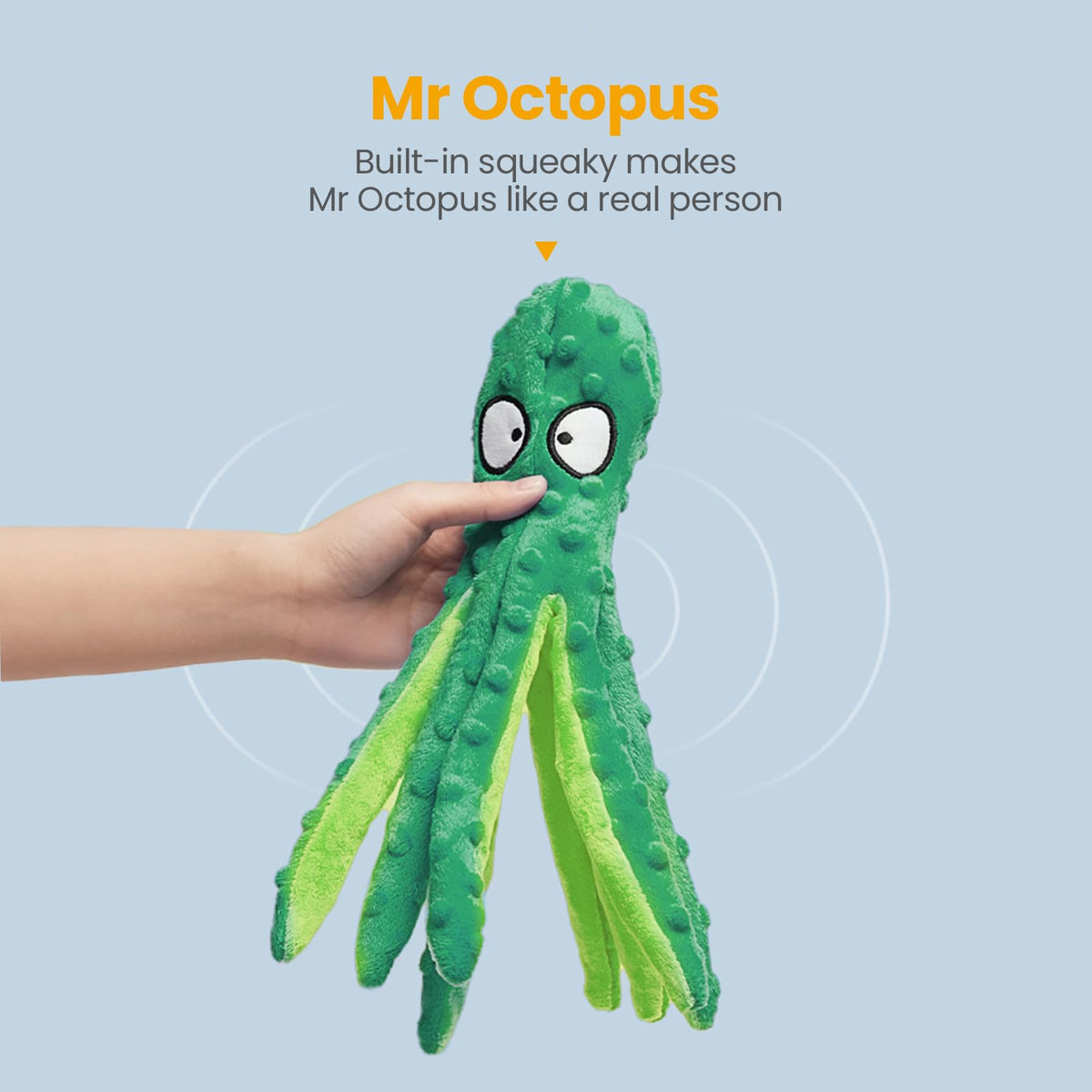 Squeaky Dog Toys No Stuffing Octopus Crinkle for Large Medium Small Dog (Octopus Yellow & Green)