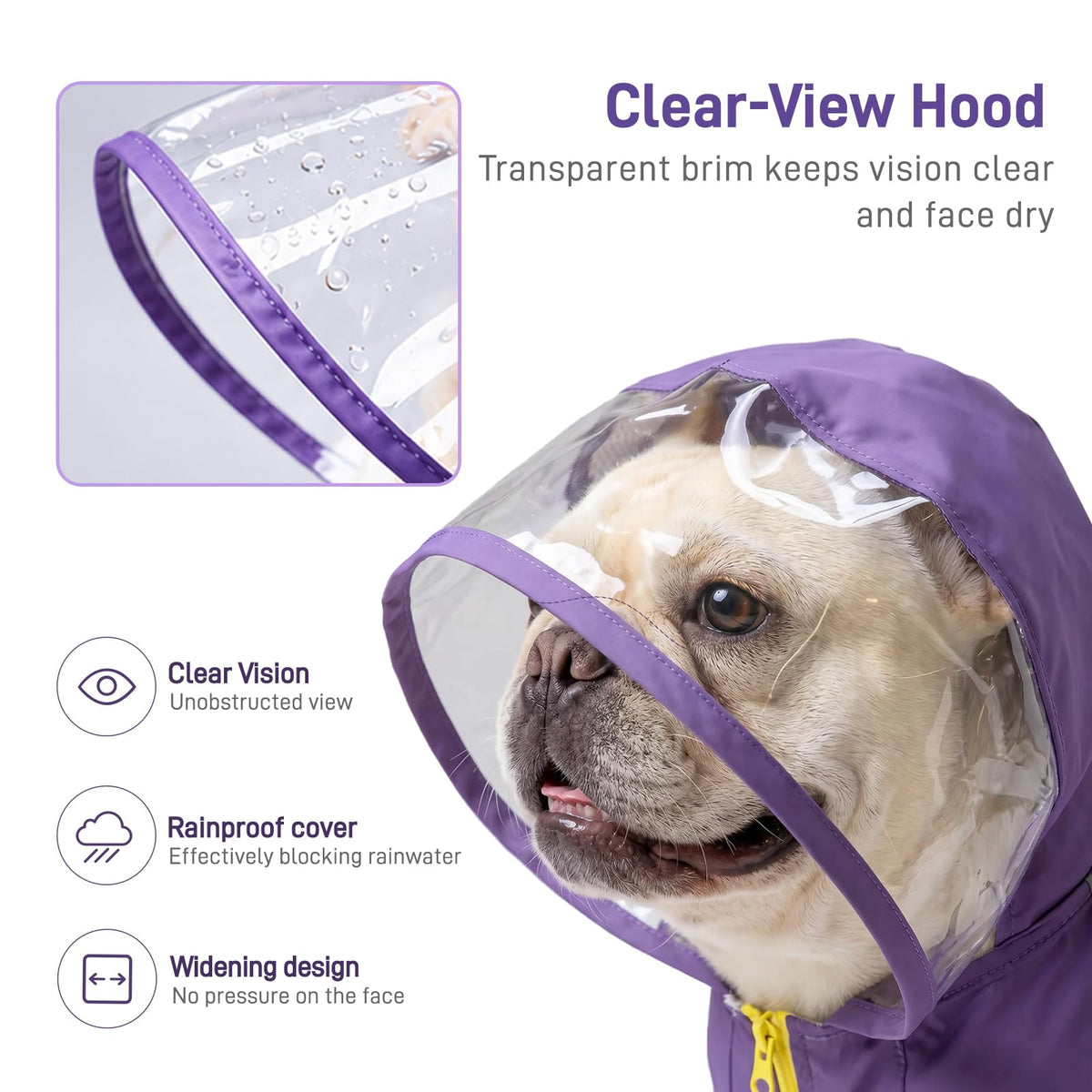 Dog Raincoat Rain Jacket with Clear Hood and Broad Chest Fit (Purple / Small)