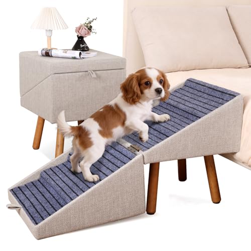 Dog Stairs for Small Dogs Foldable Dog Steps for High Bed (Light Beige / XXL(21.06”H))