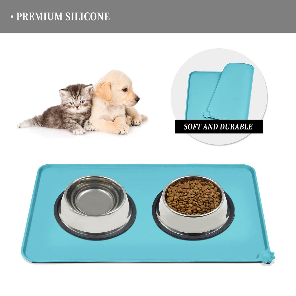 Silicone Pet Feeding Mat (Turquoise / 24" x 16")