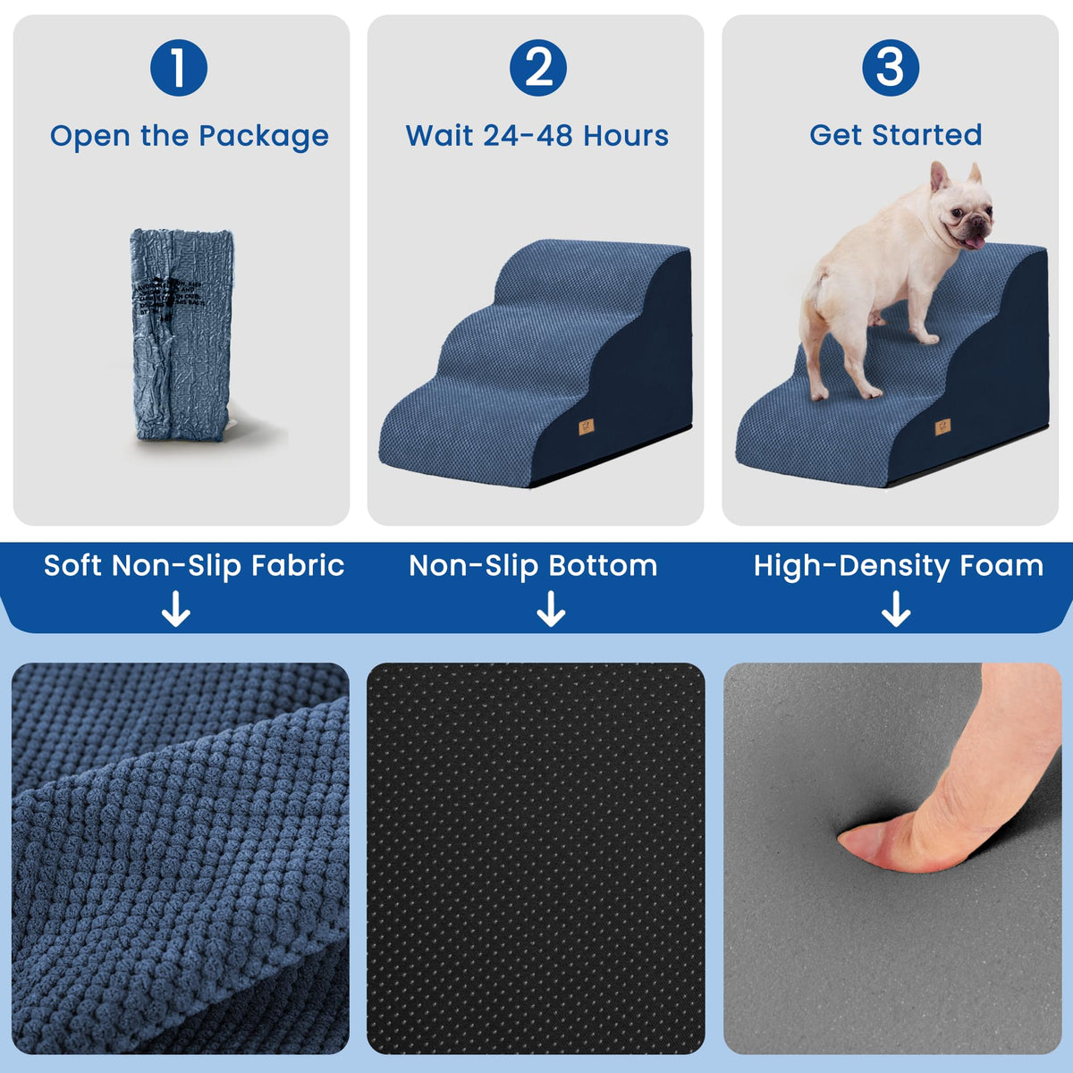 Dog Stairs for Small Dogs & Cats (Blue)