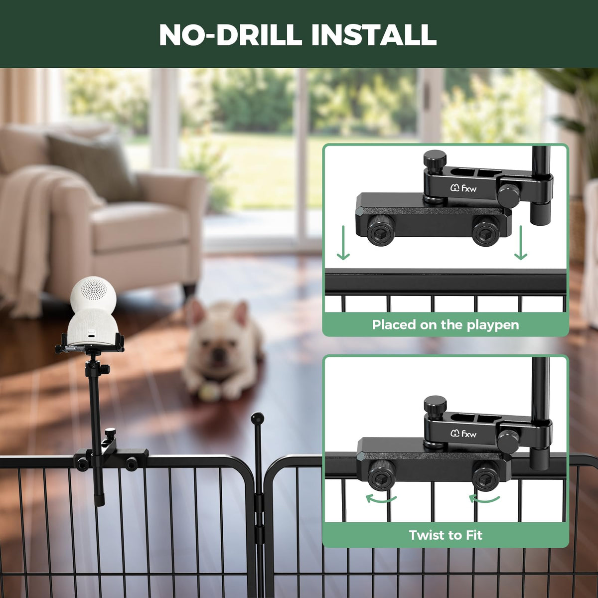 Rollick Dog Playpen with Camera Mount (Black / 50"H)
