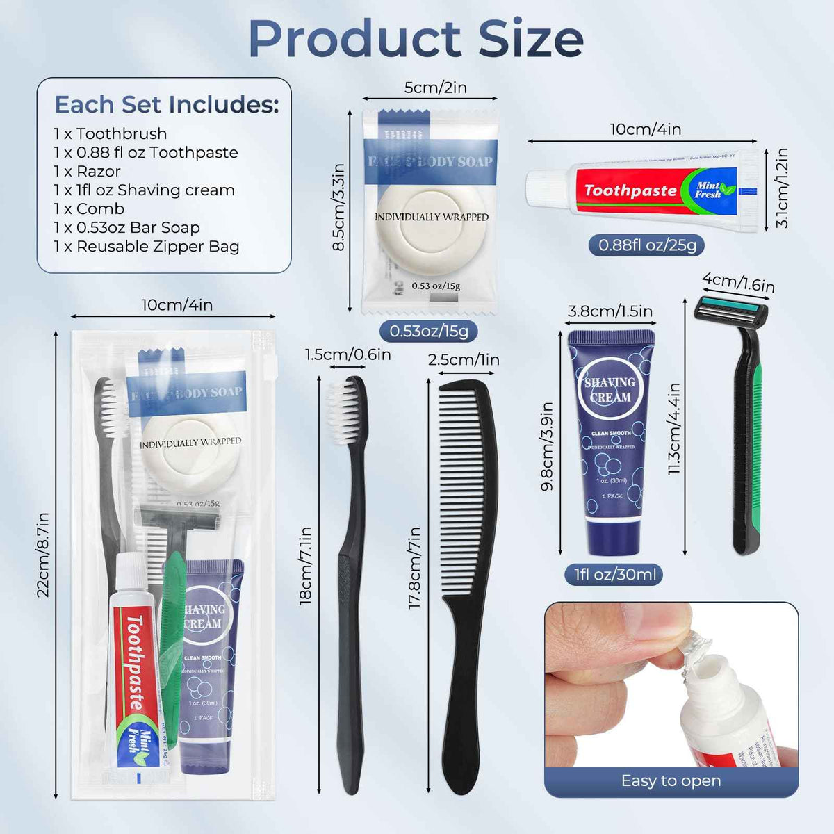 50 Pack Travel Toiletry Kit Bulk