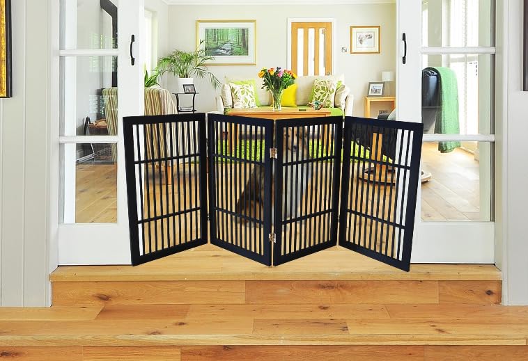 Pet Dog Gate Freestanding (4 Panel 30" Tall / Black Pet Gate)