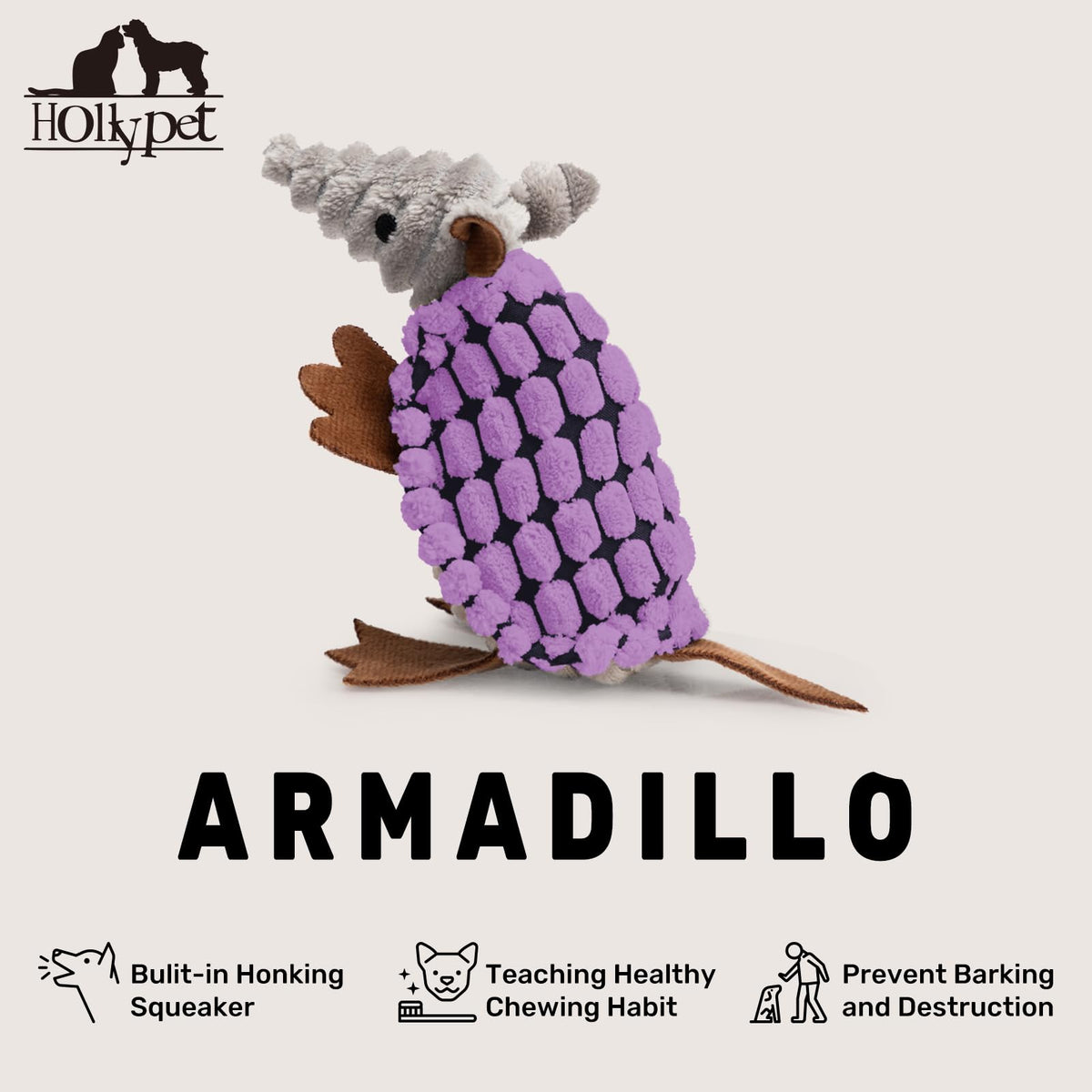 Armadillo Squeaky Puppy Dog Toys for Small Medium Dogs (6 IN / Purple)