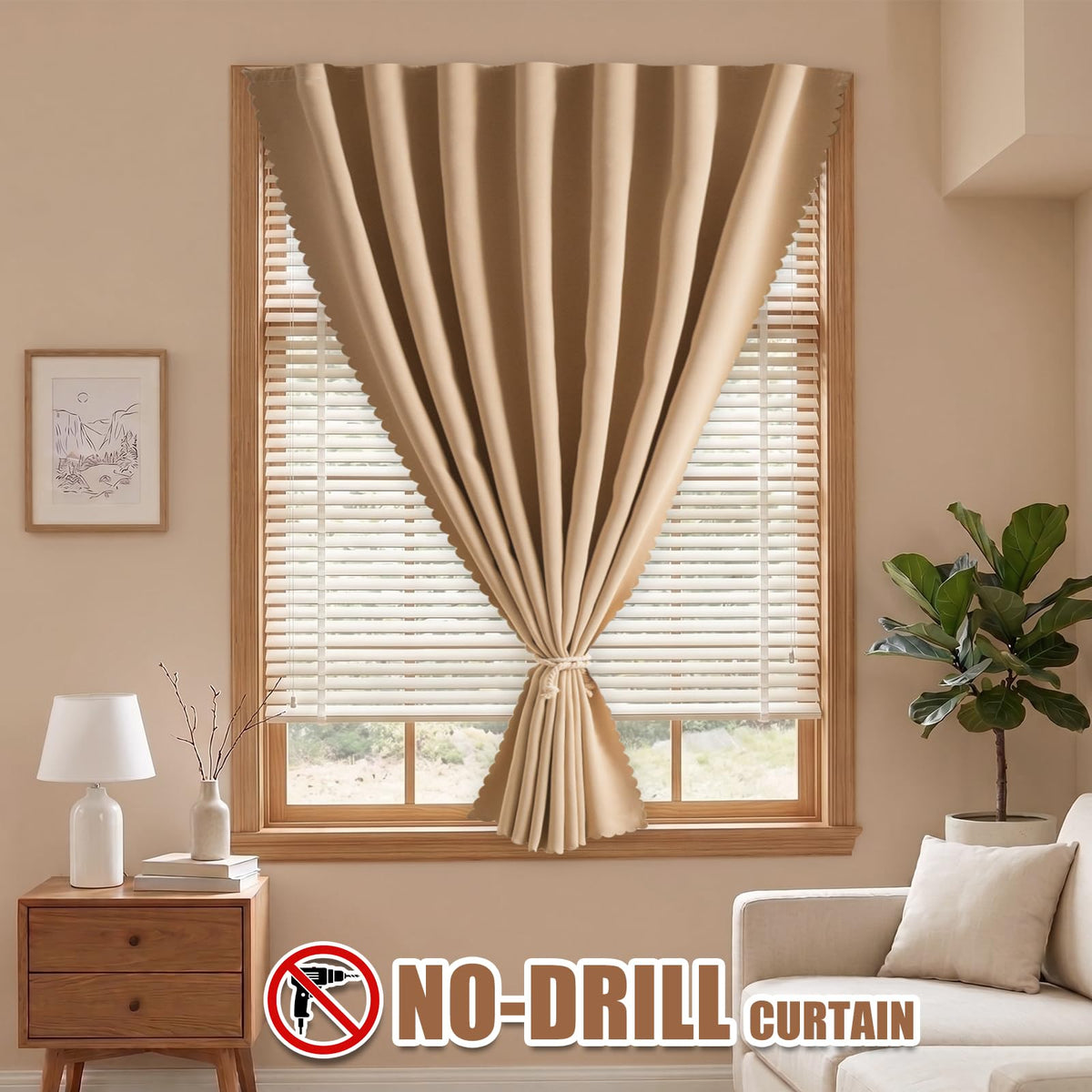 Self Adhesive Blackout Curtains (Beige / 47"W x 59"L (Pack of 1))