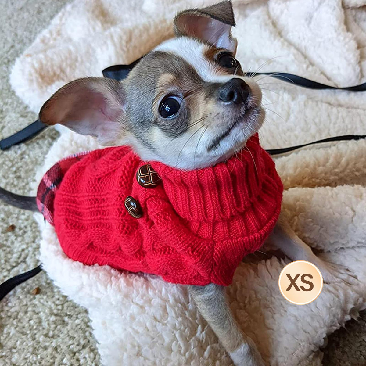 Dog Sweater for Small Dogs Turtleneck Thick Knit Pullover (X-Small (2-4lbs) / 2# Red)