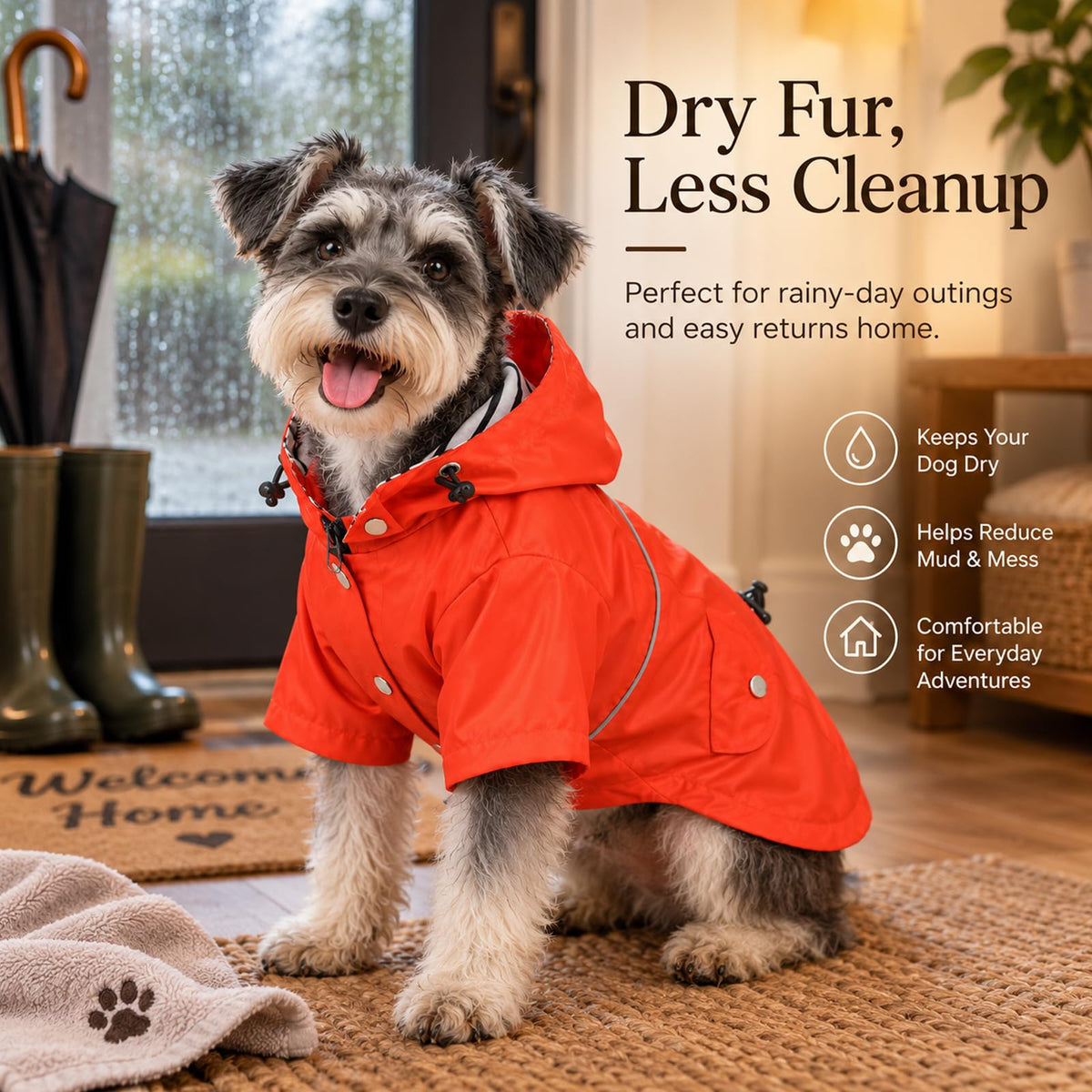 Dog Zip Up Raincoat with Reflective Buttons (Large / Orange)