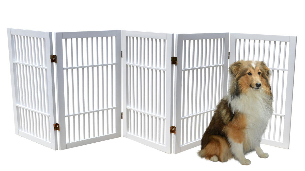 Pet Dog Gate Freestanding (5 Panel 30" Tall / White Pet Gate)