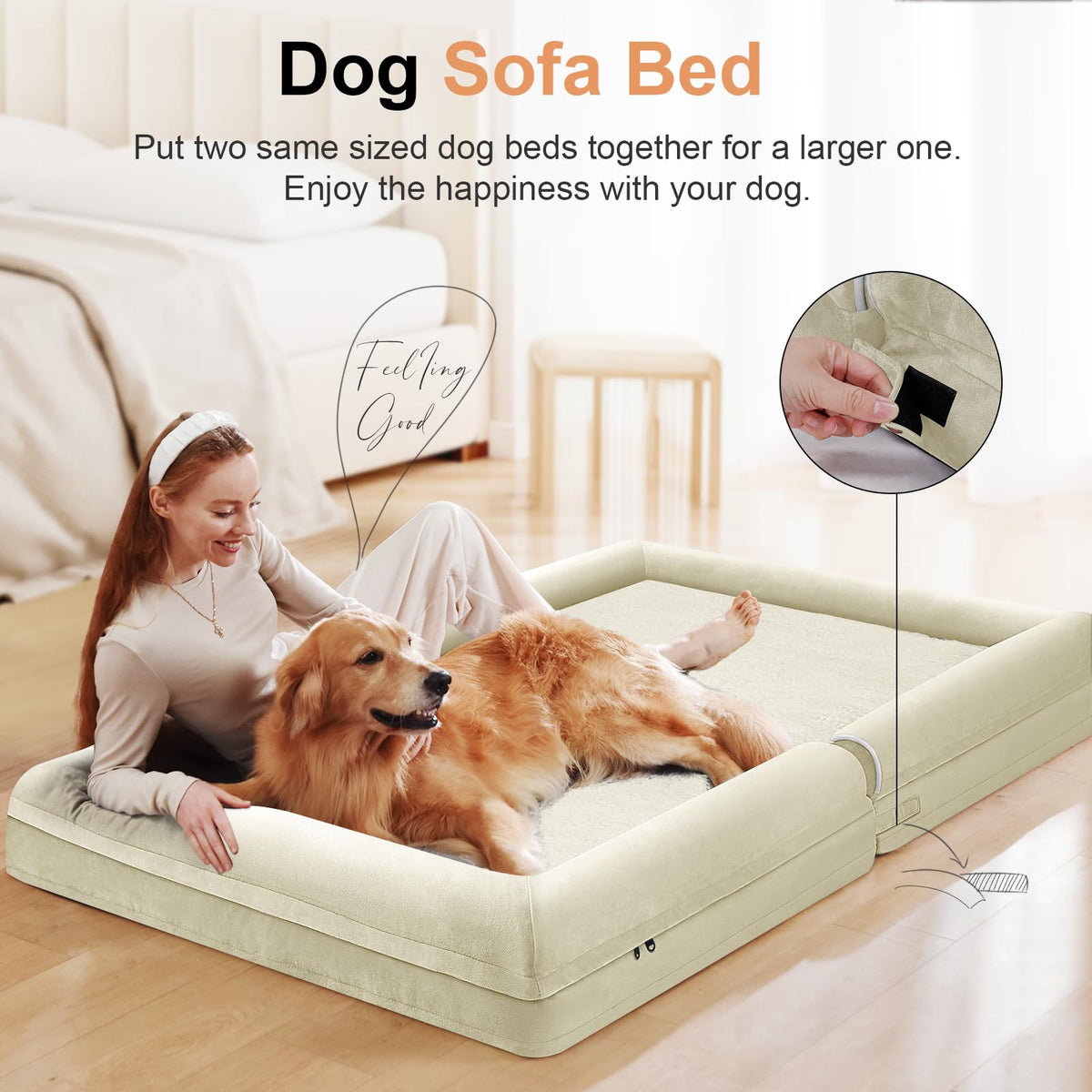 Orthopedic Dog Bed for Jumbo Dogs (Beige / 53.0"L x 42.0"W x 6.5"Th)
