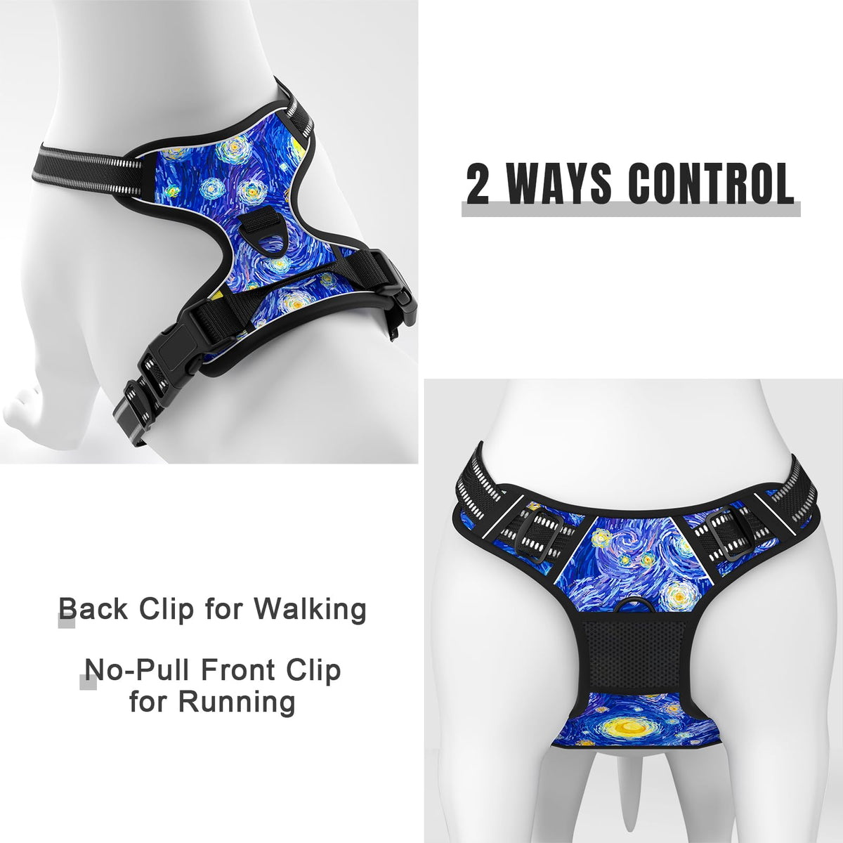 No Pull Dog Harness (Van Gogh Starry Night / Medium)