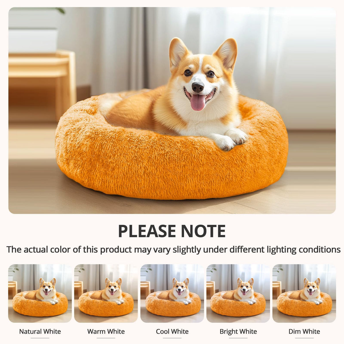 Calming Dog Bed for Small Dogs (Orange / 23.0"L x 23.0"W x 8.0"Th)