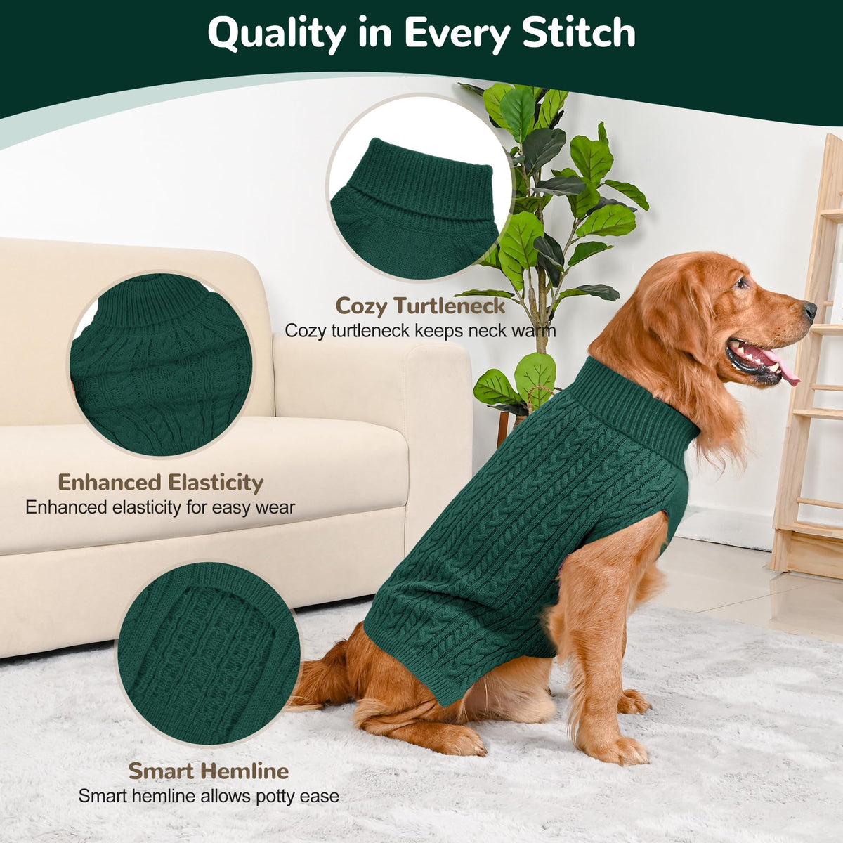 Dog Sweater 2 Pack for Large Dogs (Green & Brown / XXX-Large)