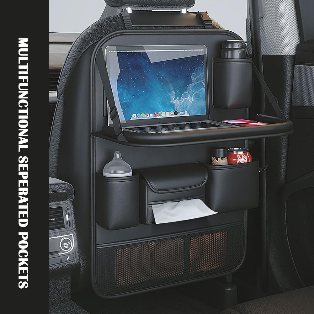Car Backseat Organizer with Foldable Table Tray (Black(Long Edition))