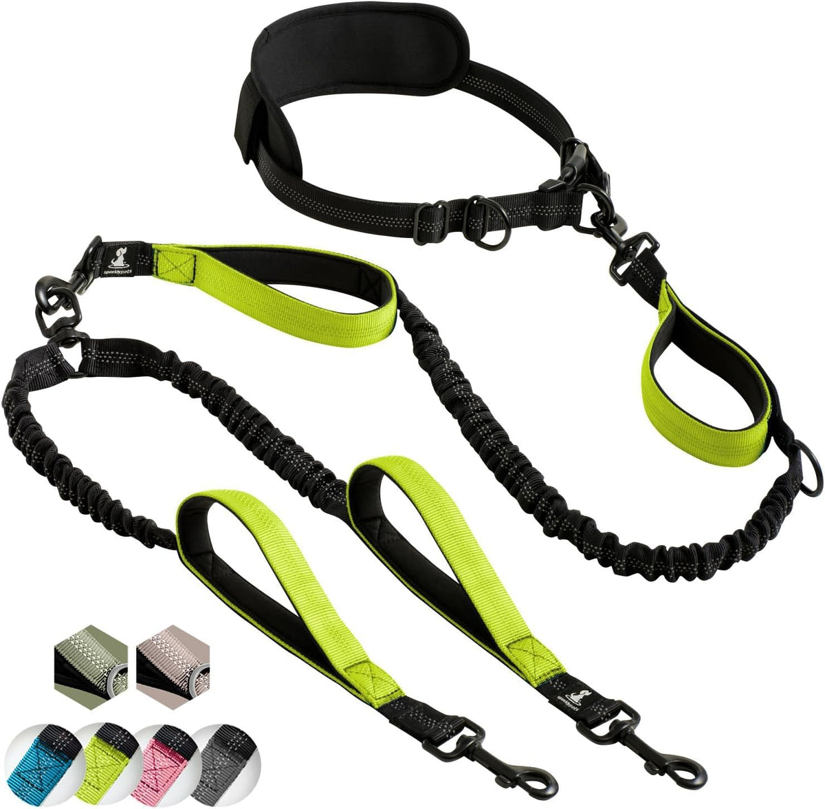 Hands Free Dual Dog Leash (Green / 2 dogs M/L)