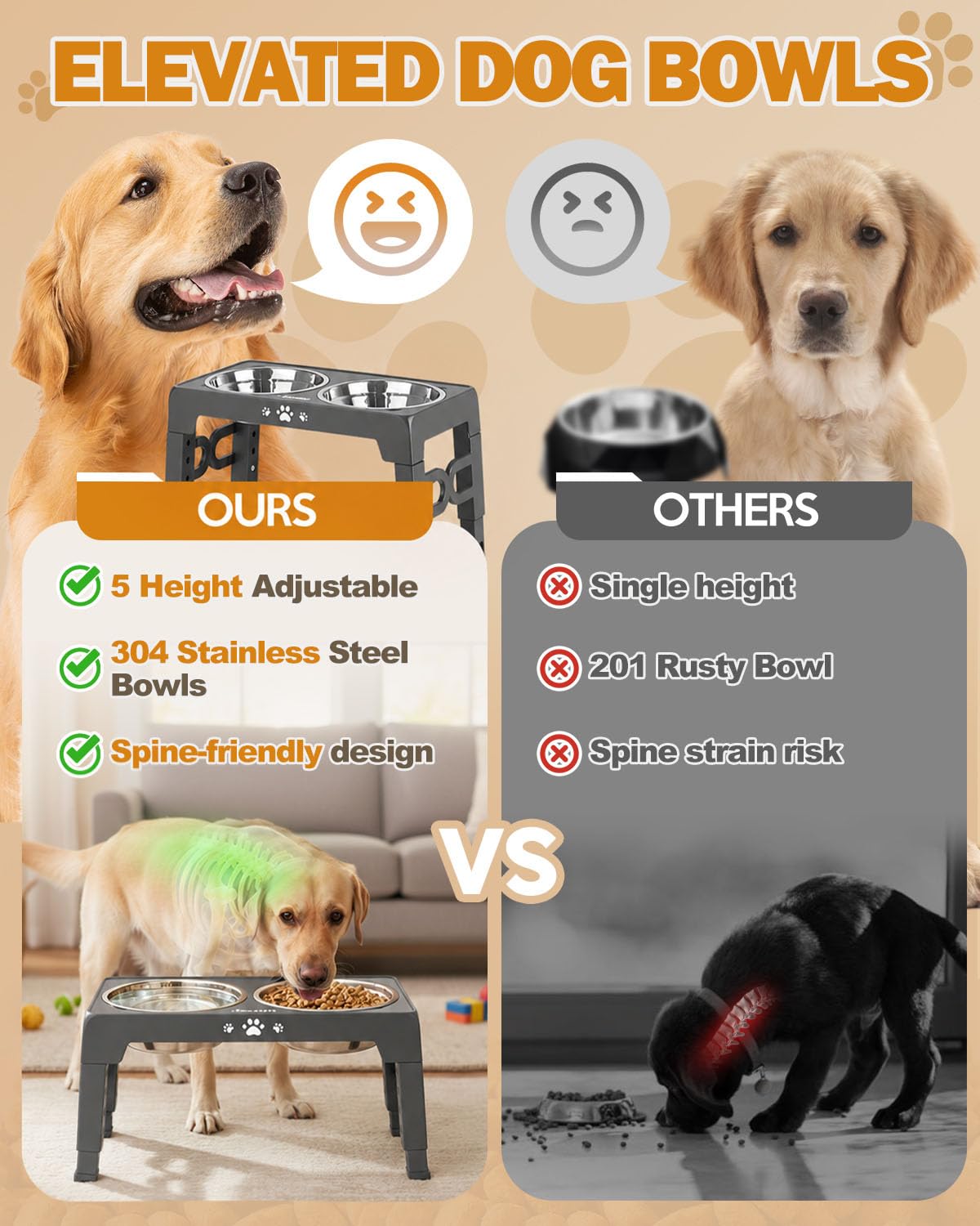 Elevated Dog Bowls for Medium Large Size Dogs (Grey / Medium Large)