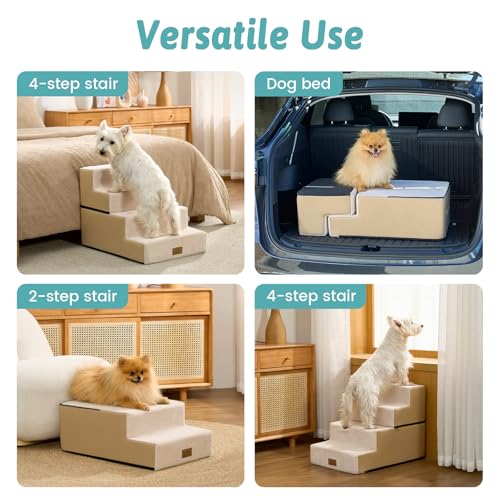 Dog Stairs for Small Dogs (Beige / 15.7x23.6x17.7 inch)