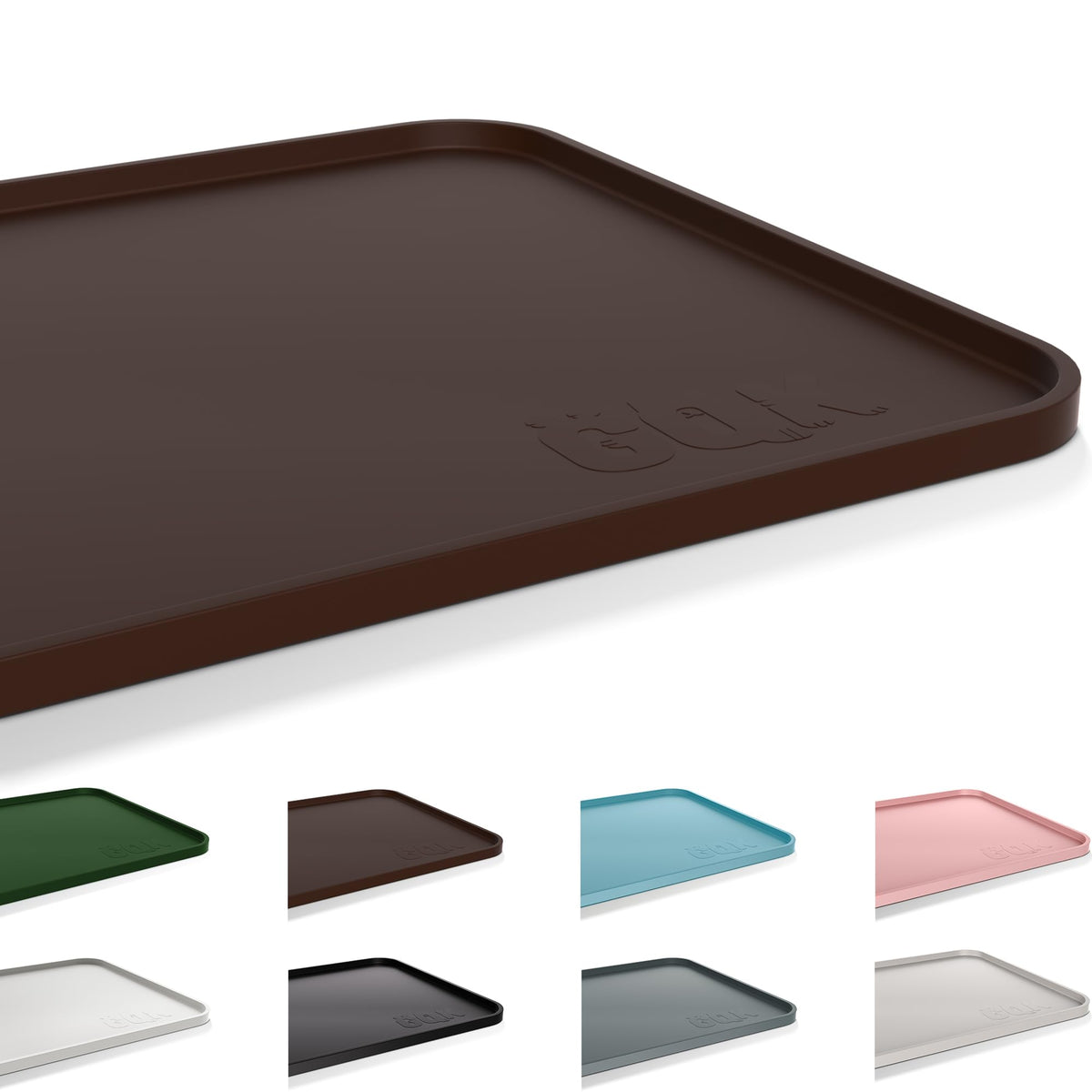 Silicone Dog Cat Food Mat Extra Thick Raised Edge (Brown / 28"L x 18"W)