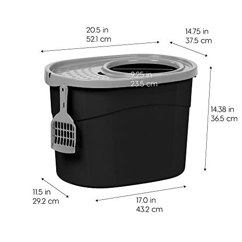 Top Entry Cat Litter Box (Oval / Black w/ Scoop)
