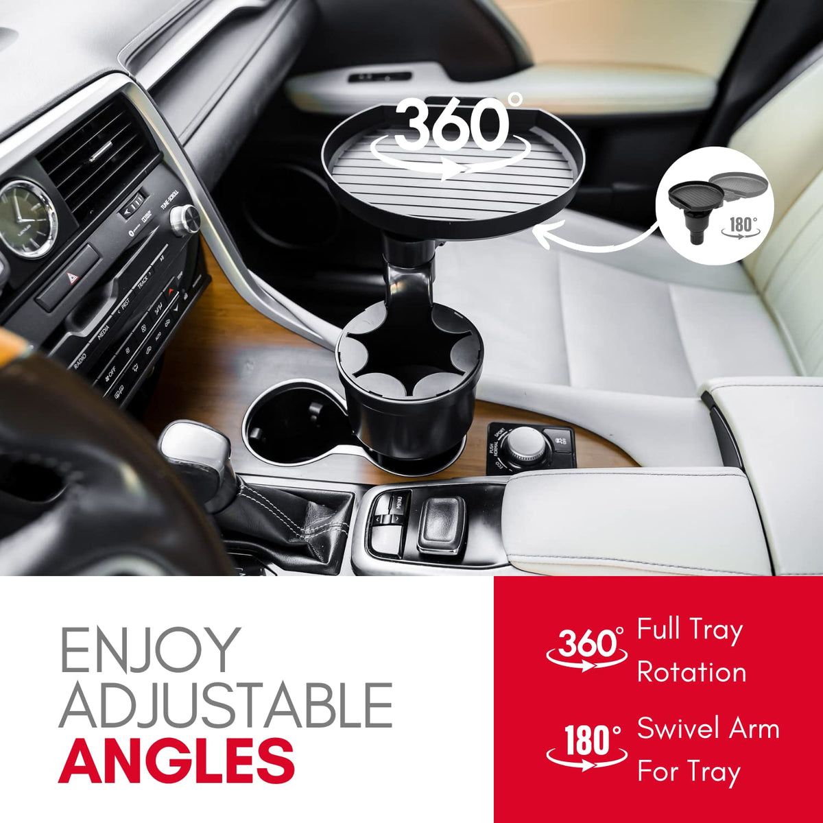 Car Cup Holder Tray and Cup Holder Expander with Phone Slot (Pro)