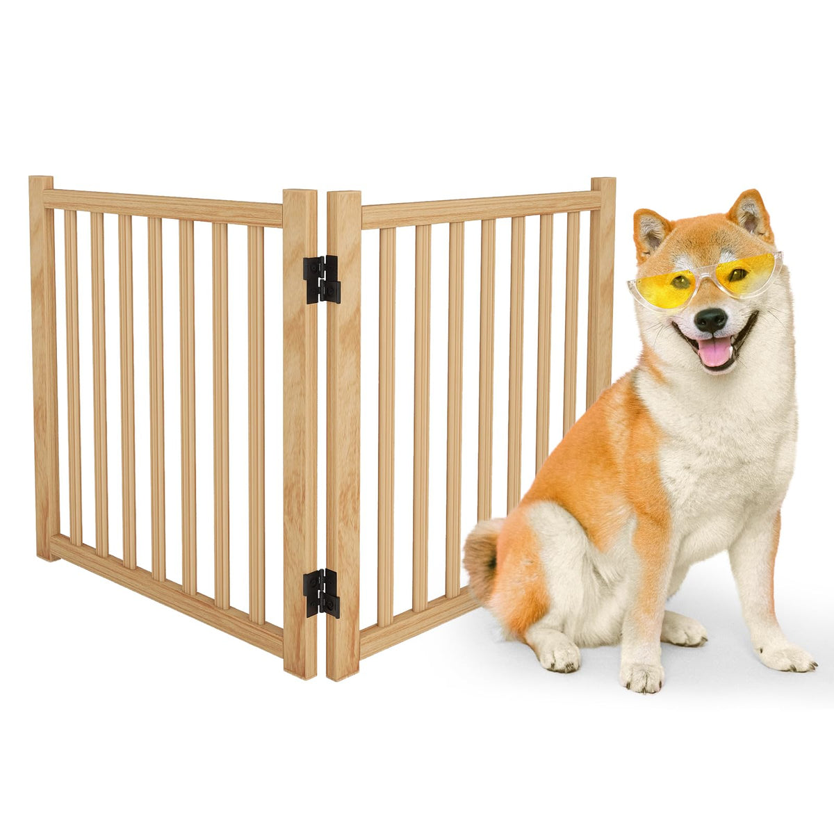 Wooden Freestanding Dog Gates Indoor (【2 Panels】H:23'')